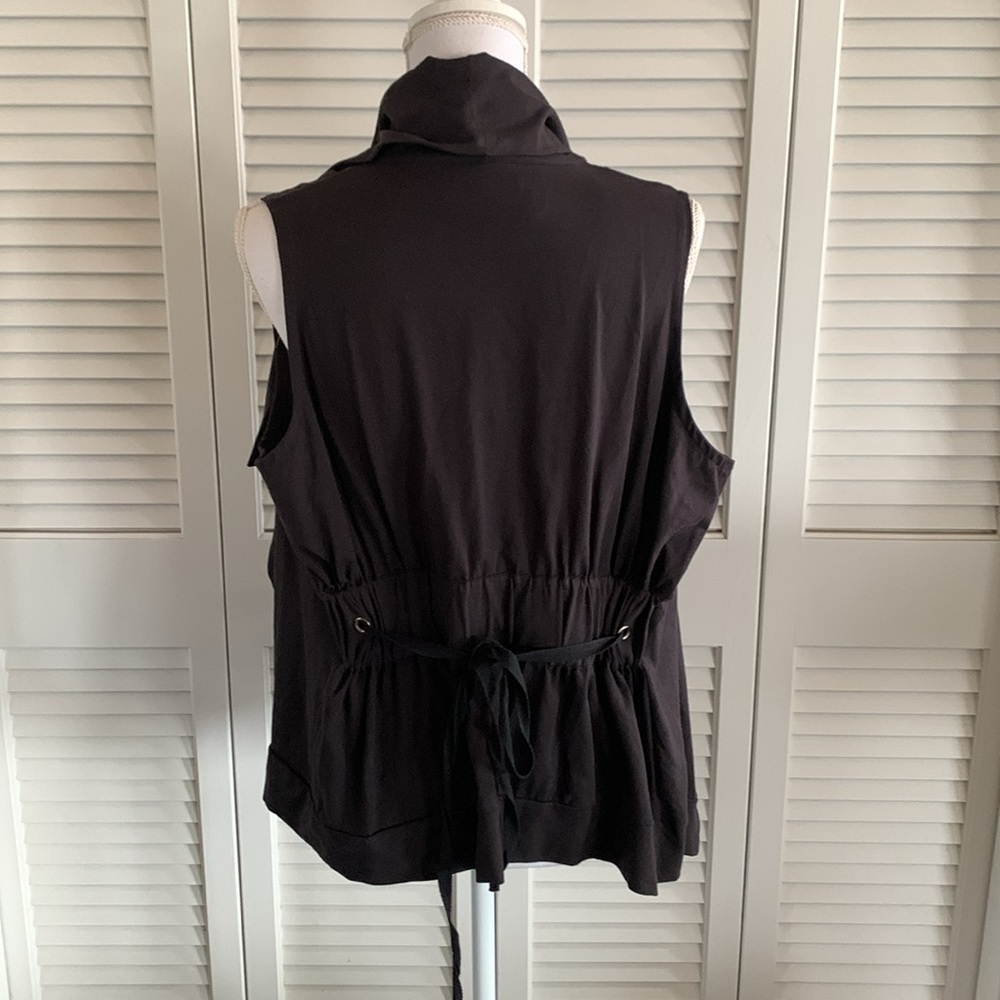 Evereve Talia Black Vest Women’s Draped Drawstring Waist Peruvian Cotton OSFM - Picture 3 of 8